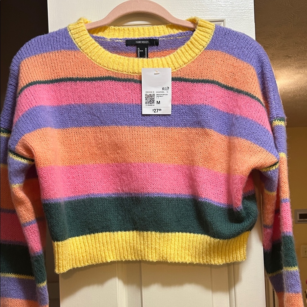 Forever 21 Colorful Striped Crew Neck Sweater